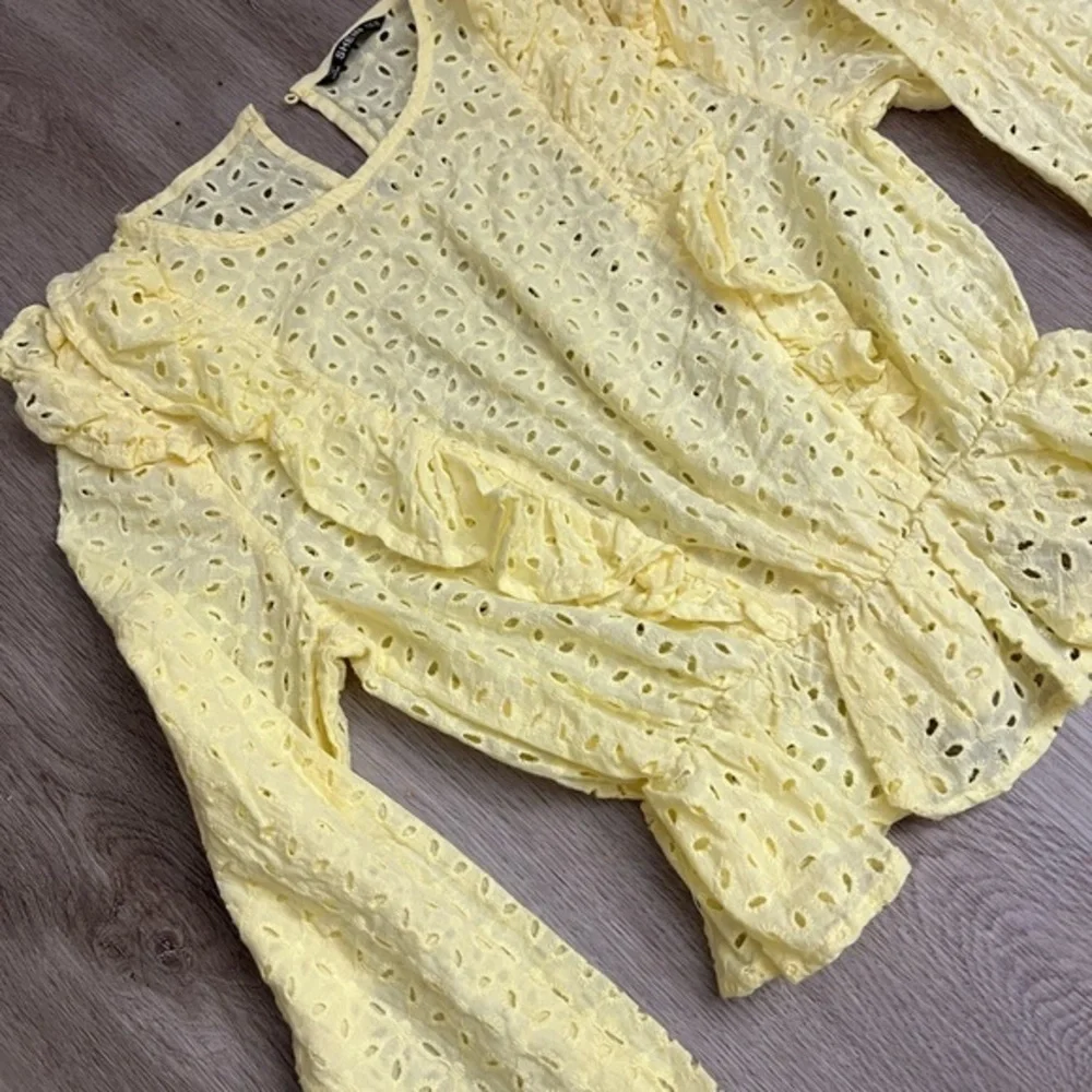 Shein Yellow Eyelet Smocked Long Sleeve Top